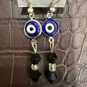 Evil Eye Dangle Earrings in Blue and Black